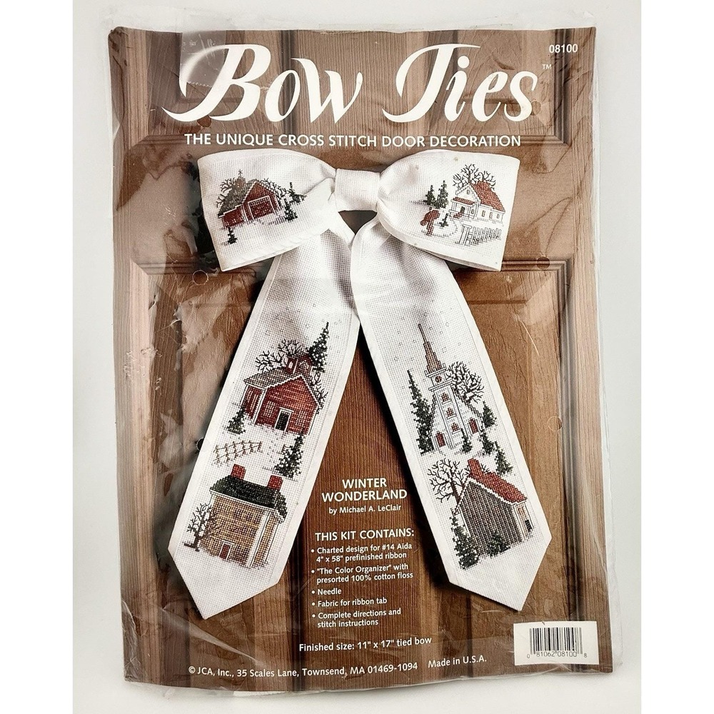 JCA Bow Ties Winter Wonderland Counted Cross Stitch Kit Door Decor 08100 Vintage